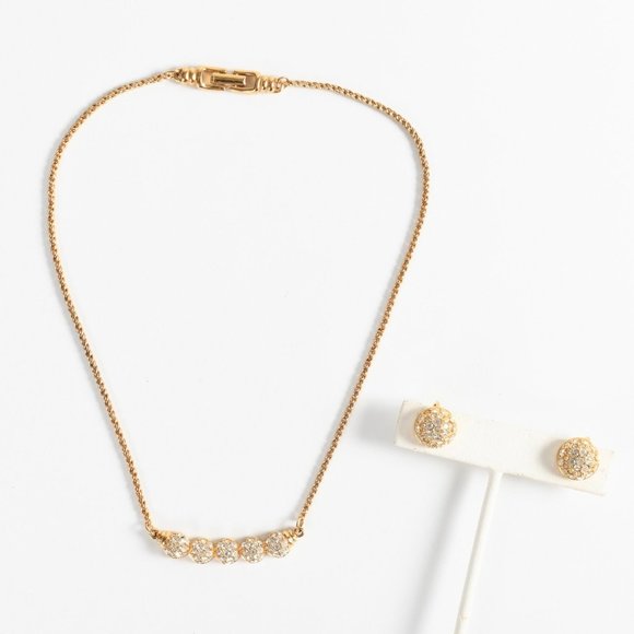 Vintage 1970s Swarovski Crystal Gold Ball Bar Necklace Earrings Set | Swarovski - Picture 1 of 9